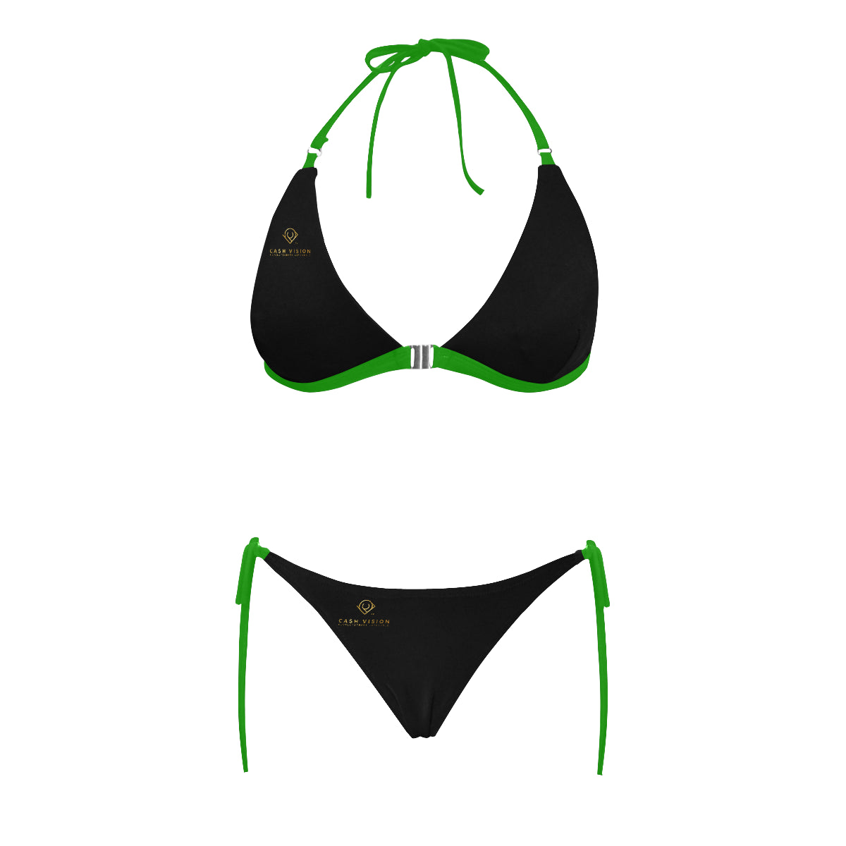 Cash Vision Front Buckle Halter Bikini - Black Green