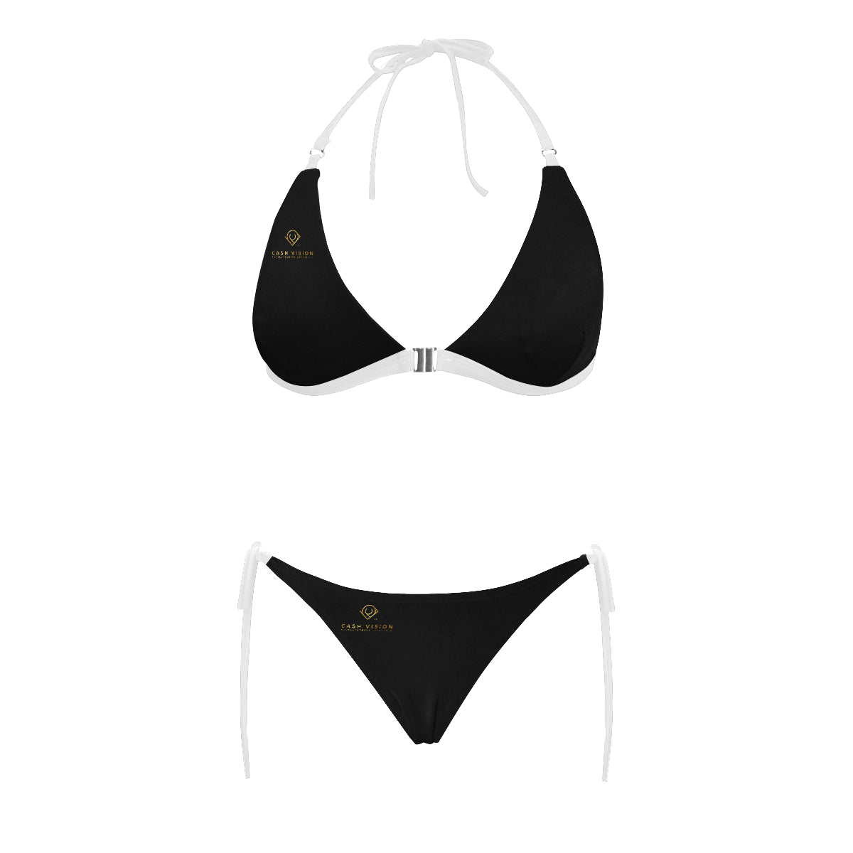 Cash Vision Front Buckle Halter Bikini - Black White