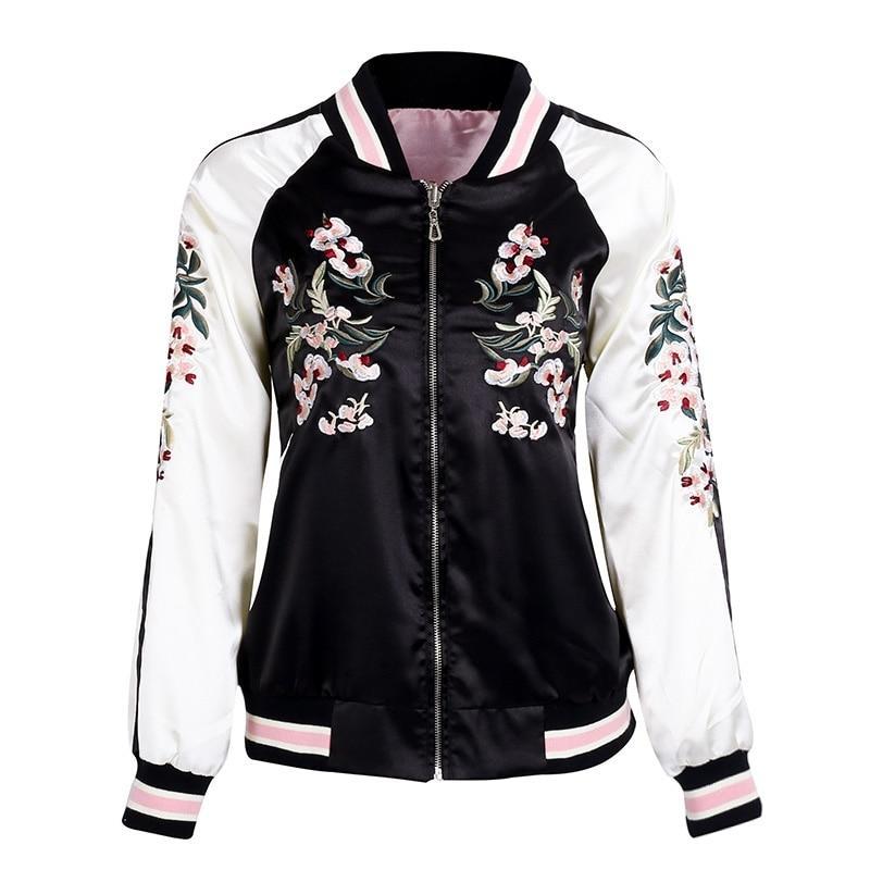 Peaceful Sakura Floral Double Sided Jacket - Black Pink