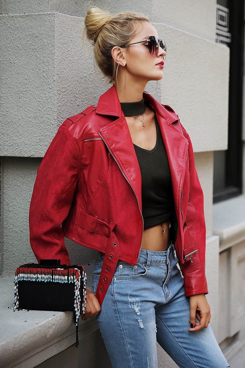 Lips Leather Jacket - Red