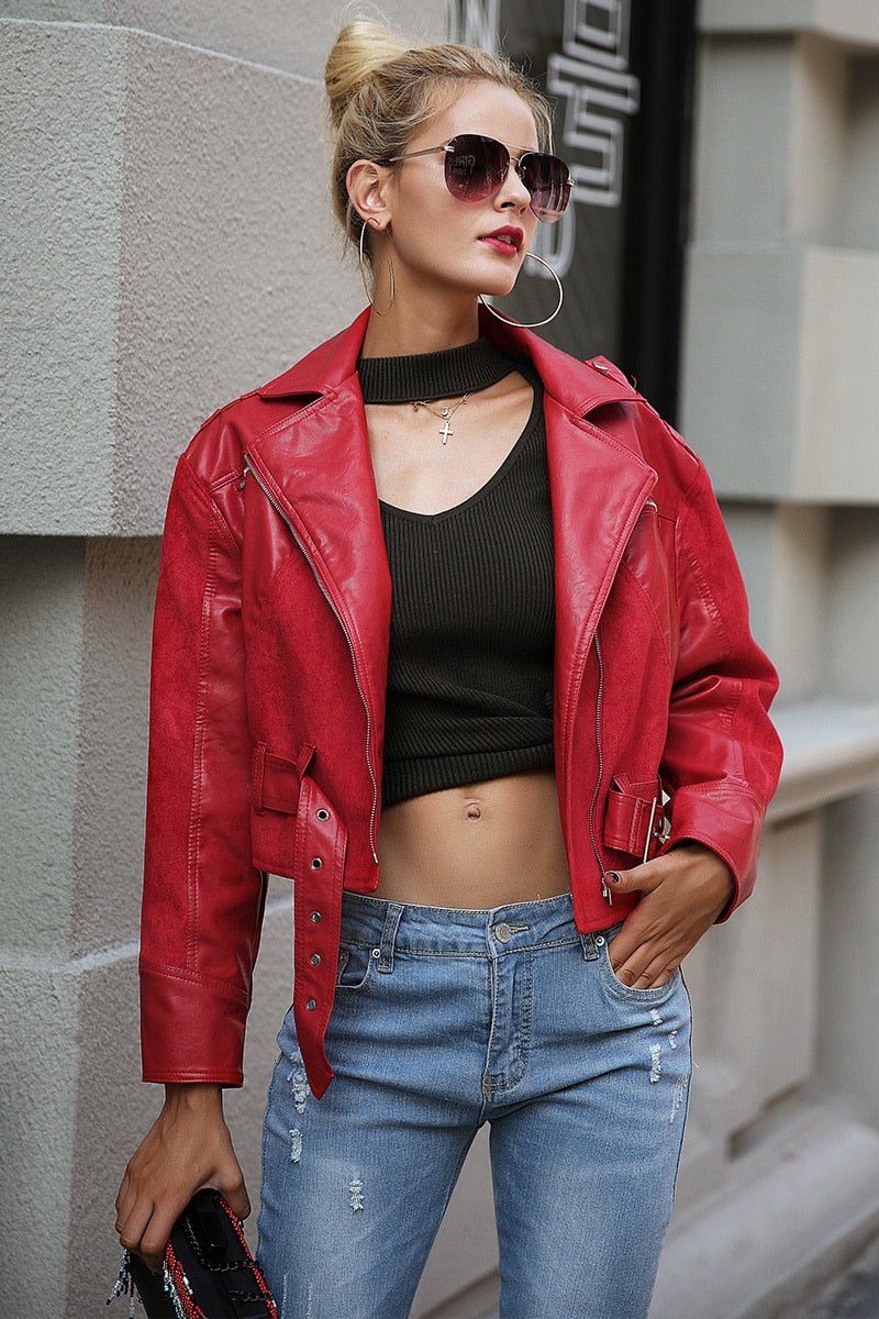 Lips Leather Jacket - Red