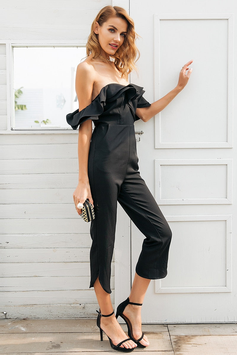 Glam Chic Off Shoulder Jumpsuit - Black