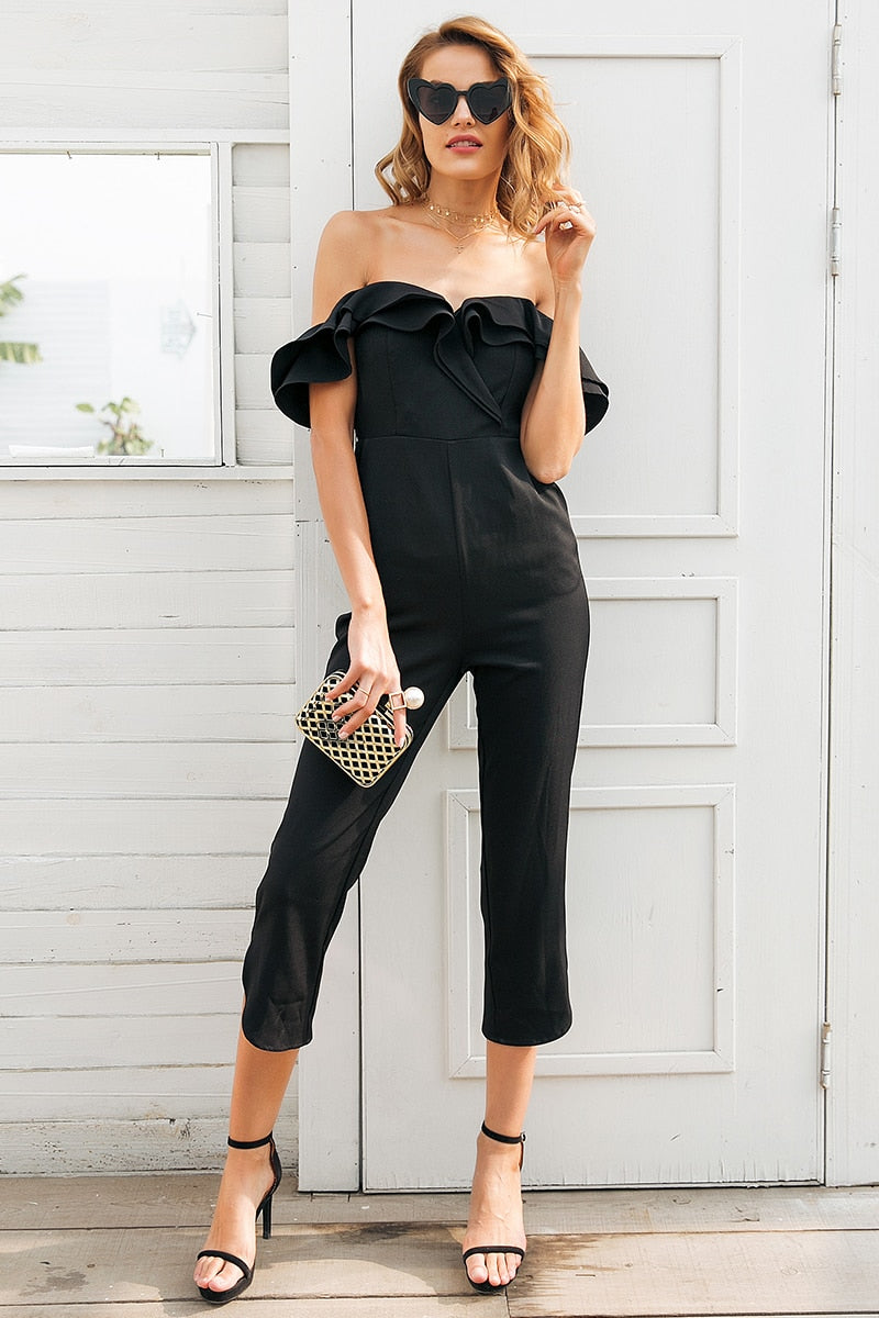 Glam Chic Off Shoulder Jumpsuit - Black