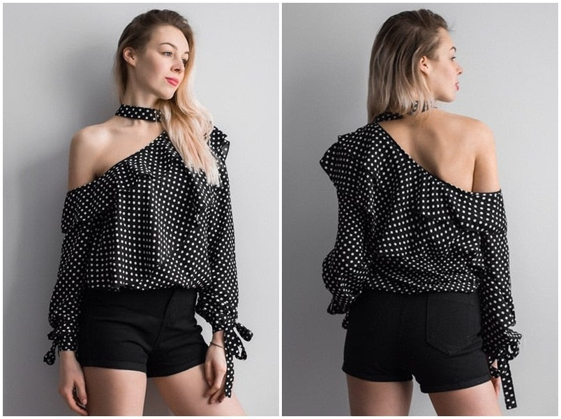 Glam Polka Dot Blouse - Black White