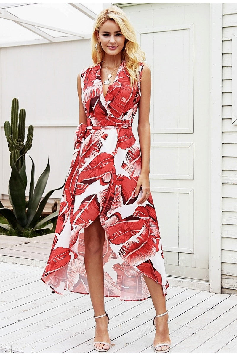 Tropicana Maxi Dress - White & Red