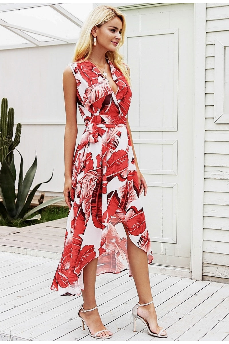 Tropicana Maxi Dress - White & Red