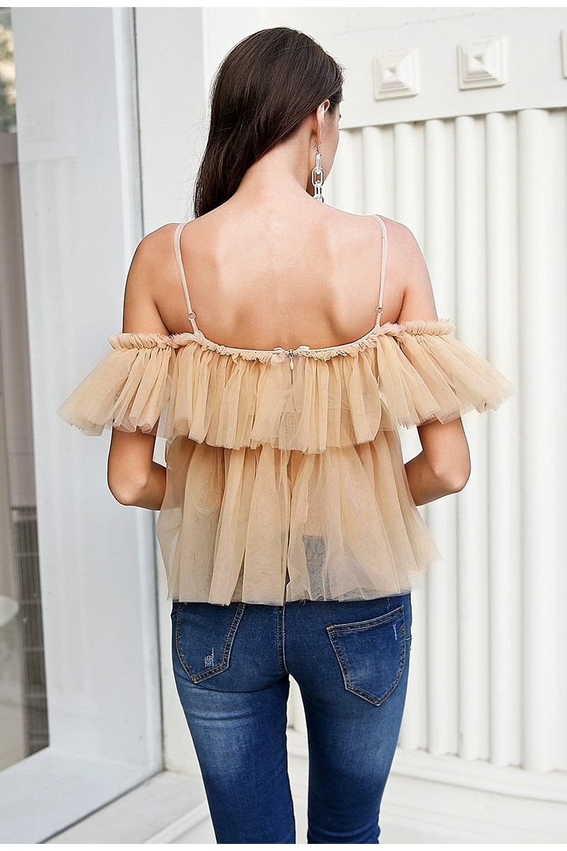 Golden Queen Ruffle Bohemian Blouse - Nude