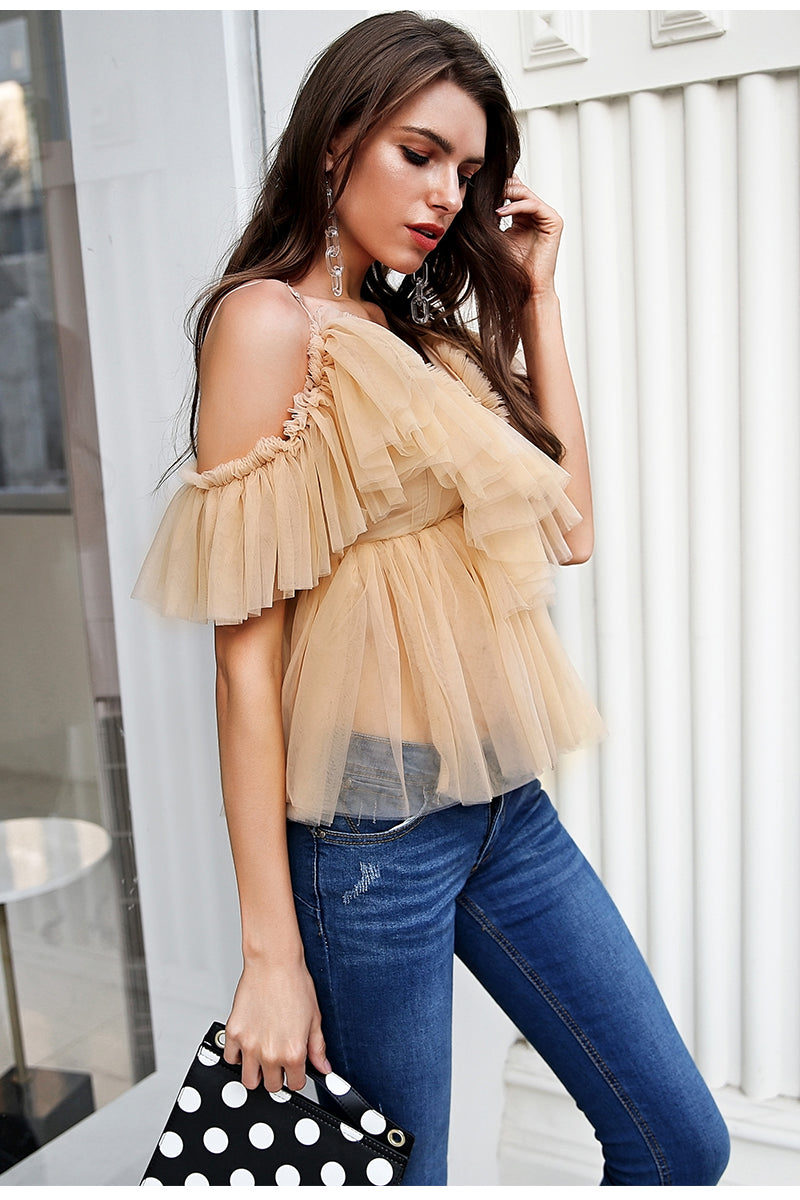 Golden Queen Ruffle Bohemian Blouse - Nude