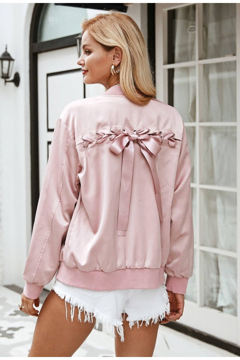 Little Pink Lies Satin Jacket - Pink