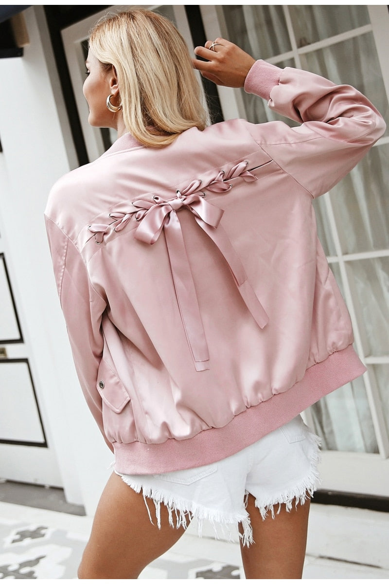 Little Pink Lies Satin Jacket - Pink
