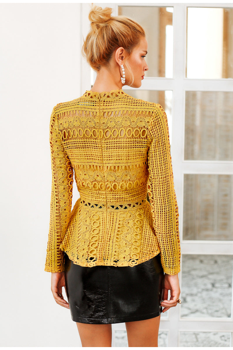 Can`t Hold Me Back Lace Blouse - Yellow