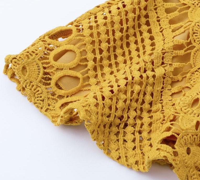 Can`t Hold Me Back Lace Blouse - Yellow