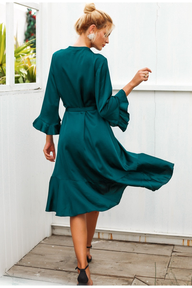 Flare Lady Ruffle Mini Dress - Green
