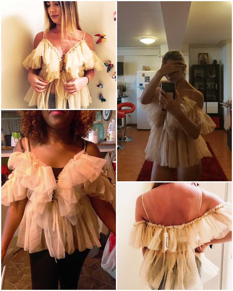 Golden Queen Ruffle Bohemian Blouse - Nude