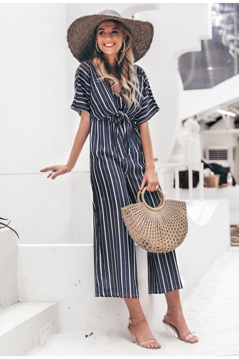 Joyful Me Stripe Jumpsuit - Navy Blue