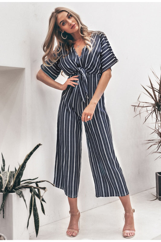 Joyful Me Stripe Jumpsuit - Navy Blue