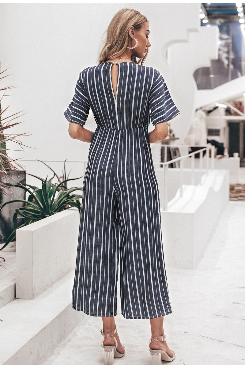 Joyful Me Stripe Jumpsuit - Navy Blue