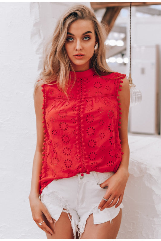 Self Love Embroidered Tops - Red