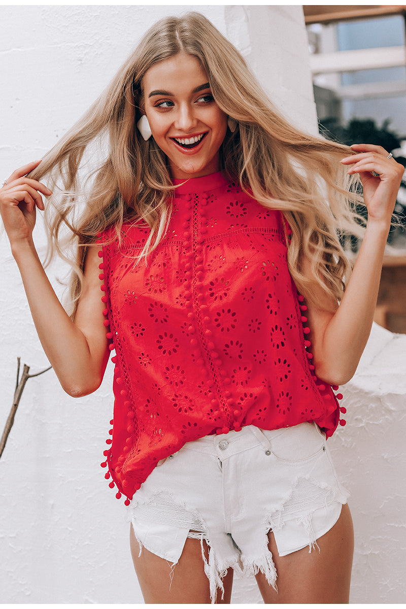 Self Love Embroidered Tops - Red