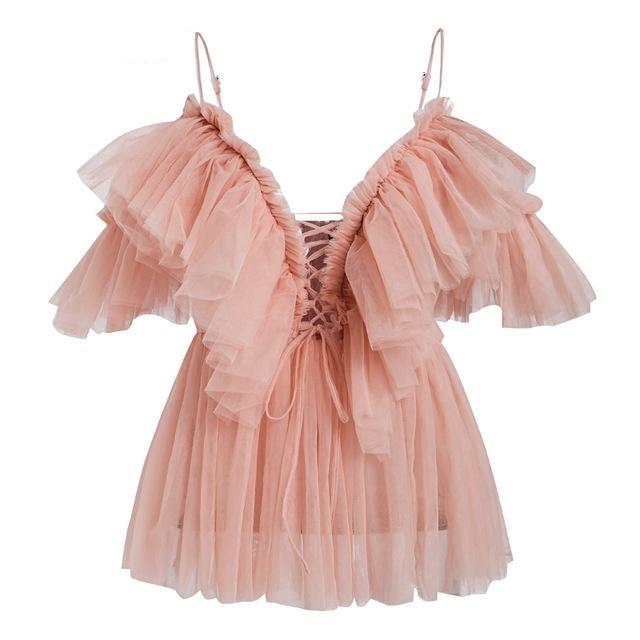 Golden Queen Ruffle Bohemian Blouse - Nude