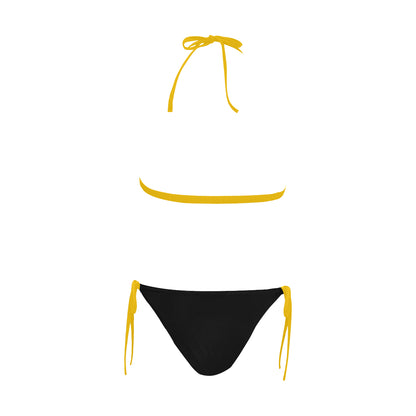 Cash Vision Front Buckle Halter Bikini - Black Yellow