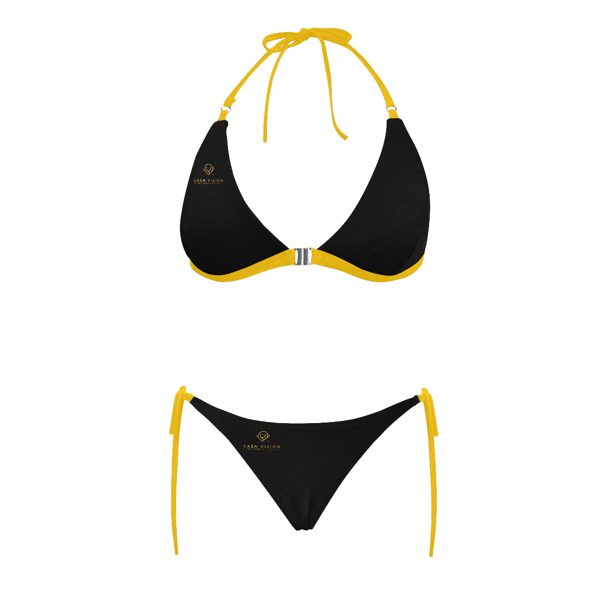 Cash Vision Front Buckle Halter Bikini - Black Yellow