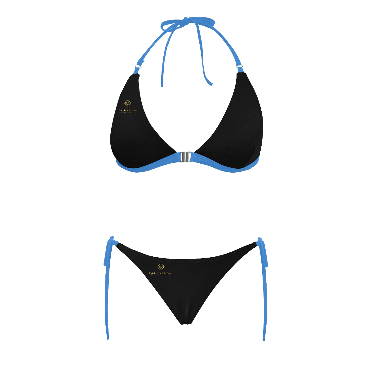 Cash Vision Front Buckle Halter Bikini - Black Blue