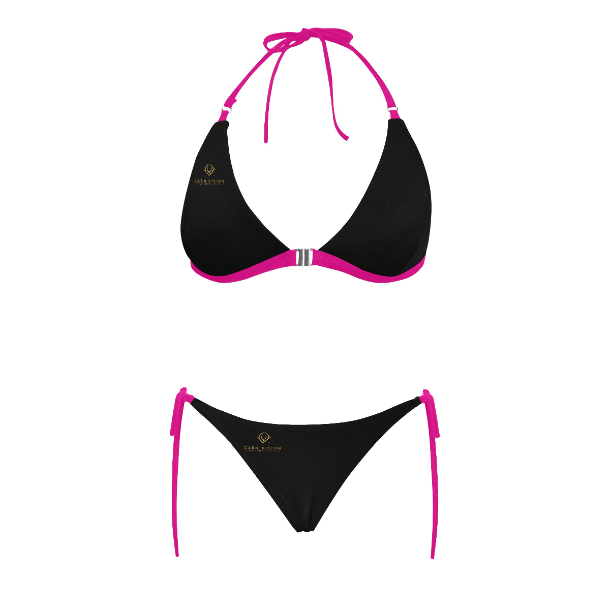 Cash Vision Front Buckle Halter Bikini - Black Pink