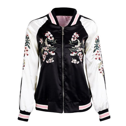 Peaceful Sakura Floral Double Sided Jacket - Black Pink