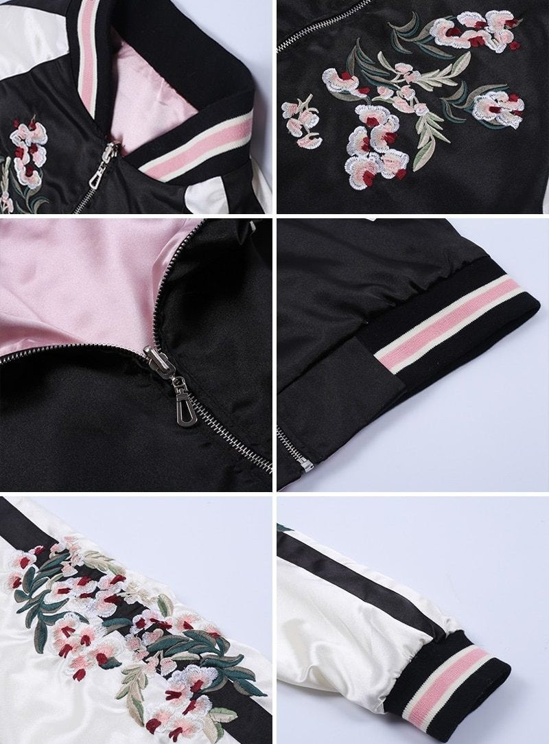 Peaceful Sakura Floral Double Sided Jacket - Black Pink