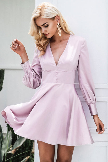 I Love Me Ruffle Mini Dress - Gray Pink