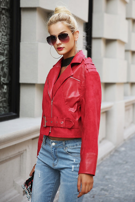 Lips Leather Jacket - Red