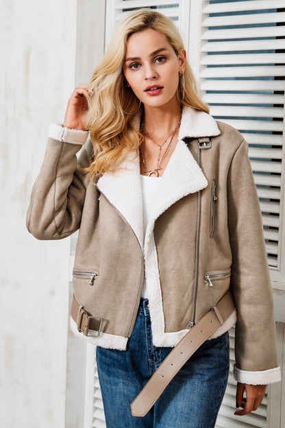 Love Me Suede Fur Jacket - Khaki