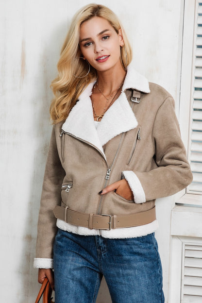 Love Me Suede Fur Jacket - Khaki