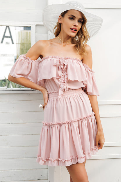 De Rosevella Halter Tie Mini Dress - Nude Pink