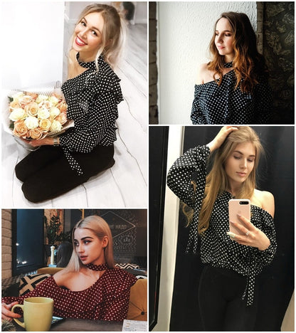 Glam Polka Dot Blouse - Black White