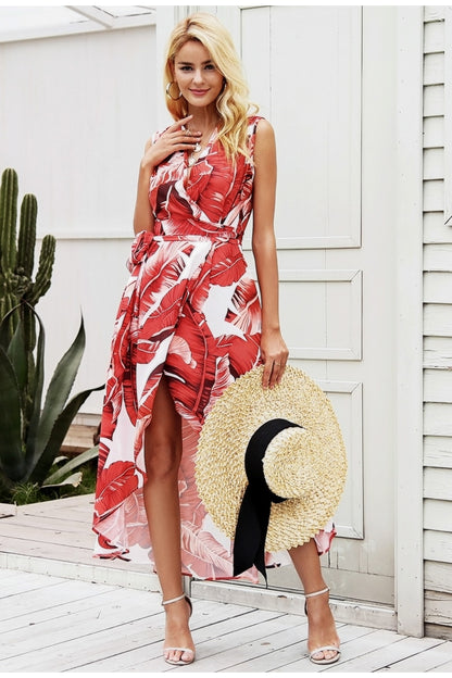 Tropicana Maxi Dress - White & Red
