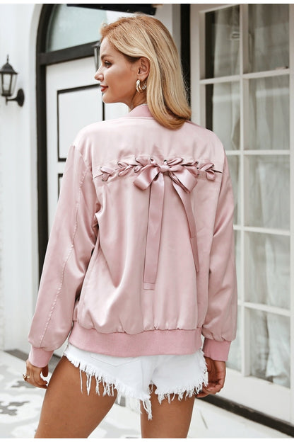 Little Pink Lies Satin Jacket - Pink