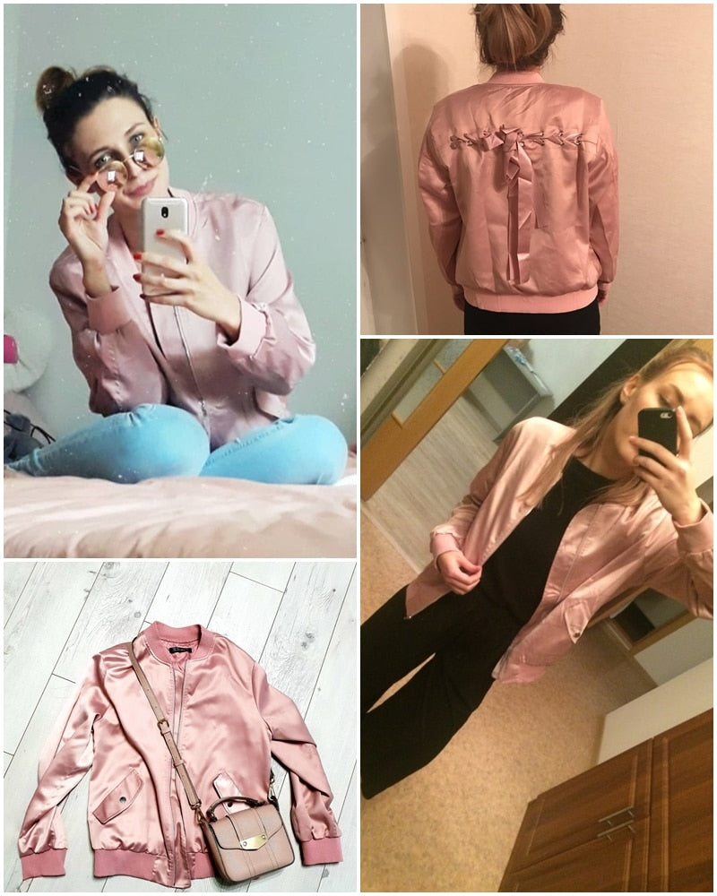 Little Pink Lies Satin Jacket - Pink