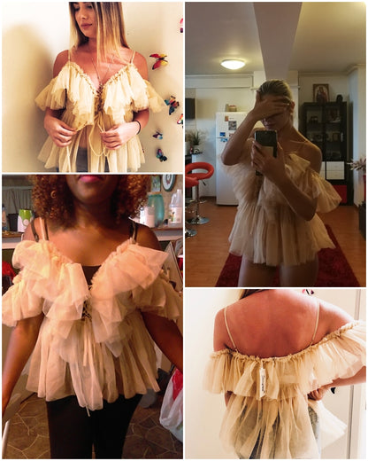 Golden Queen Ruffle Bohemian Blouse - Nude