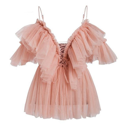 Golden Queen Ruffle Bohemian Blouse - Nude