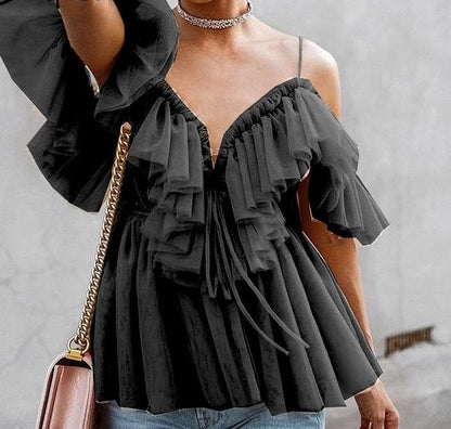 Golden Queen Ruffle Bohemian Blouse - Nude